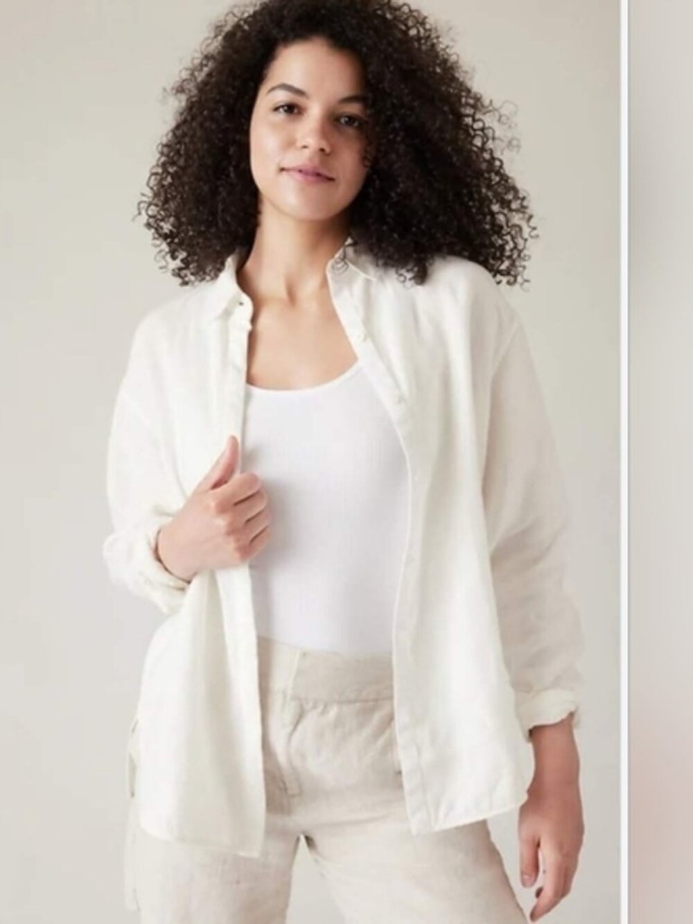 Athleta White 100% Linen Button Down Blouse XSmall